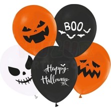 Meri Parti Halloween Konsept Baskılı 10 Adet Balon Turuncu Siyah Beyaz