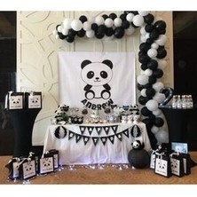 Meri Parti Panda Konsept 50 Beyaz 50 Siyah Balon ve Balon Zinciri