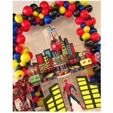 Meri Parti Spiderman Konsept Doğum Günü Balon ve Balon Zinciri Örümcek Adam