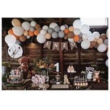 Meri Parti  Pastel Balon Zinciri Kahverengi Gri Ten Rengi Beyaz Turuncu