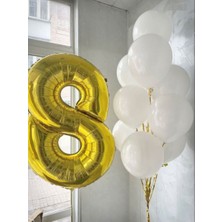 Meri Parti 8 Yaş Doğum Günü 8 Folyo Balon ve 10 Adet Beyaz Lateks Balon