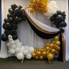Meri Parti 100 Adet Balon ve Balon Zinciri Gold Siyah Beyaz Konsept Balon Doğum Günü Konsept
