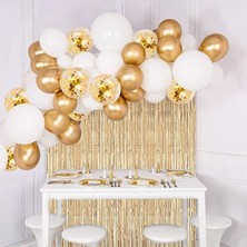 Meri Parti Gold Beyaz Balon Zincir Seti Gold Arka Fon ve Balon Set