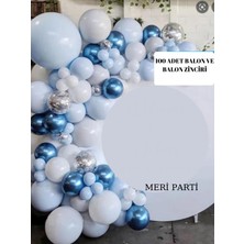 Meri Parti 100 Adet Balon ve  Mavi Makaron Mavi Krom ve Şeffaf Konfeti Balon ve Balon Zinciri