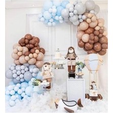Meri Parti Soft Pastel Balon Zincir Karamel Gri Ten Rengi Mavi Balon Zincir