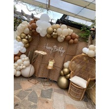 Meri Parti 100  Adet Balon ve Balon Zinciri Pastel Kahverengi Gold Parlak Krom Ten Beyaz Renk Balon