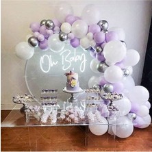 Meri Parti Makaron Lila Beyaz Krom Gümüş Balon Balon Zinciri