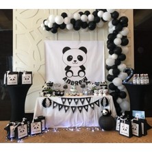 Meri Parti Panda Konsept 50 Beyaz 50 Siyah Balon ve Balon Zinciri