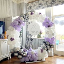 Meri Parti Krom Gümüş Lila ve Beyaz Balon 5 Metre Zincir Set