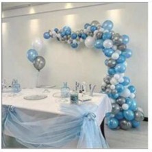 Balonevi 50 Ad A.mavi-Beyaz-Gümüş Metalik Balon, 5 mt Balon Zinciri , Parti Balon Seti 90010