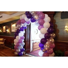 Meri Parti 100 Adet Mor Lila Beyaz Gri Metalik Balon ve Balon Zinciri Balon Zincir Konsept