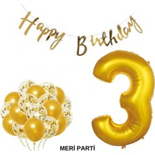 Meri Parti Happy Bırthday Doğum Günü Parti Set Gold Yaş Balon Şeffaf Gold Metalik Lateks Balon Set Parti Set