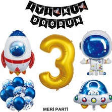 Meri Parti Gold Yaş Sayı Balon Uzay Folyo Balon ve Banner Set Parti Setleri Uzay Temalı Doğum Günü