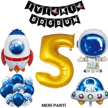 Meri Parti Gold Yaş Sayı Balon Uzay Folyo Balon ve Banner Set Parti Setleri Uzay Temalı Doğum Günü