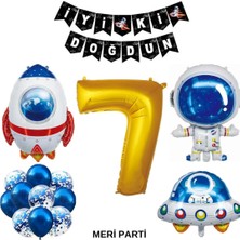 Meri Parti Gold Yaş Sayı Balon Uzay Folyo Balon ve Banner Set Parti Setleri Uzay Temalı Doğum Günü