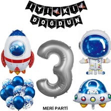 Meri Parti Yaş Sayı Balon Uzay Folyo Balon ve Banner Set Parti Setleri Uzay Temalı Folyo Balon Set Doğum Günü