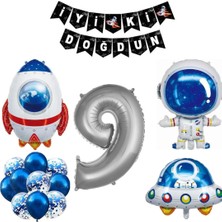 Meri Parti Yaş Sayı Balon Uzay Folyo Balon ve Banner Set Parti Setleri Uzay Temalı Folyo Balon Set Doğum Günü
