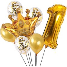 Meri Parti 1 Yaş Balon Seti Kral Taçlı Folyo Balon
