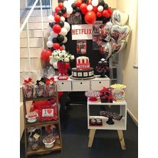 Meri Parti 100 Adet Metalik Balon ve 5 Adet Kalp Folyo Balon  Set Kırmızı Siyah Beyaz Metalik Balon Zincir