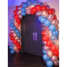 Meri Parti 100 Adet Balon ve Balon Zinciri Kırmızı Mavi Şeffaf Gri Metalik Balon ve Zinciri