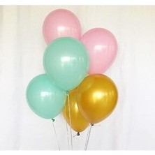 Meri Parti 30 Adet Metalik Balon (Mint Yeşili - Pembe - Altın) Uçan Balon