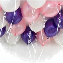 Meri Parti 30 Adet Metalik Balon (Mor - Pembe - Beyaz Karışık) Uçan Balon