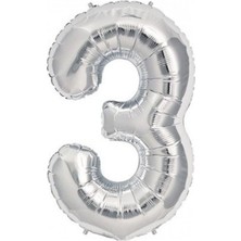 Meri Parti Meri 100 cm Gümüş Renk Folyo Balon 3 Rakamı 1 Adet Parti Kutlamaları İçin