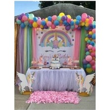 Meri Parti 110 Adet Unicorn Konsept Metalik Balon ve Balon Zinciri Tek Boynuzlu At Konsept