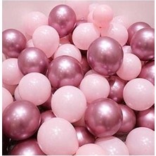 Meri Parti Krom Pembe ve Makaron Pembe Renk 15 Li Balon