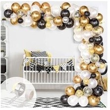 Meri Parti Siyah Beyaz Gold Krom Konfetili Balon Zincir Seti