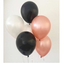 Meri Parti  30 Adet Metalik Balon (Rose Gold - Beyaz - Siyah Karışık) Uçan Balon