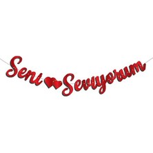 Meri Parti Kaligrafi Banner Kırmızı Seni Seviyorum