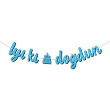 Meri Parti Kaligrafi Banner Mavi Iyiki Doğdun Parti Süslemeleri Doğum Günü Malzemeleri