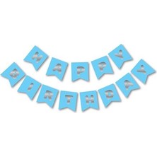Meri Parti Mavi Gümüş Happy Bırthday Yaldızlı Banner