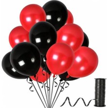 Meri Parti 100 Adet Kırmızı-Siyah Renk Metalik Helyum Uyumlu Uçan Balon Parti Süslemeleri