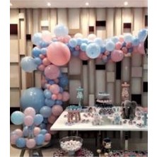 Meri Parti 50 Pembe 50 Mavi 100 Adet Makaron Balon ve Zincir Aparatı Cinsiyet Partisi Dekorasyon Set