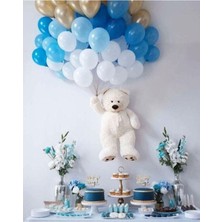 Meri Parti 100 Adet Beyaz Mavi Lacivert Altın Renk Metalik Balon Doğum Günü