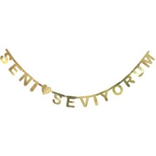 Meri Parti Sevgililer Günü Özel Gün Konsept Metalik Gold Seni Seviyorum Banner