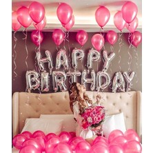 Meri Parti Happy Bırthday Folyo Balon Set ve 50 Adet Fuşya Metalik Balon Set