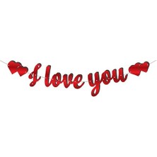 Meri Parti Kaligrafi Banner Kırmızı I Love You