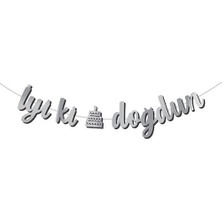 Meri Parti Kaligrafi Banner Gümüş Iyiki Doğdun Parti Malzemeleri Doğum Günü