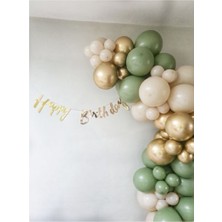 Meri Parti Küf Yeşili Balon Set Happy Bırthday Kaliğrafi Banner Set Doğum Günü Konsept