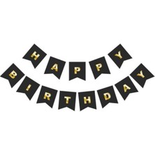 Meri Parti Happy Bırthday Gold Varaklı Siyah Banner Yazı