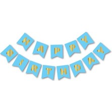 Meri Parti Mavi Gold Happy  Bırthday Yaldızlı Banner