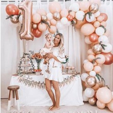 Meri Parti 100 Adet Metalik Balon ve Balon Zinciri (Krom Gümüş, Rose Gold, Beyaz, Pembe) Konsept Parti Seti