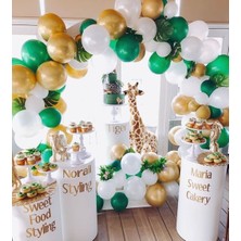 Meri Parti 100 Adet Safari Konsept Balon ve Balon Zinciri Yeşil Beyaz Gold Konsept