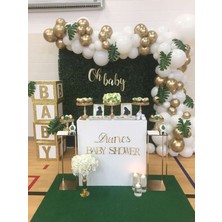 Meri Parti Gold Konsept 100 Adet Balon ve Balon Zinciri Beyaz Metalik Balon Altın Krom Balon  Baby Shower