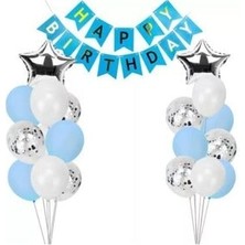 Meri Parti Happy Bırthday Banner Yazı Şeffaf Balonlu Set Doğum Günü Seti Parti Seti