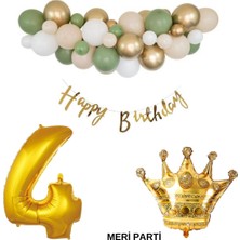 Meri Parti 50 Adet Balon Küf Beyaz Ten Gold Renk Happy Bırthday Banner Yaş Rakam Folyo Balon ve Kral Taç Set