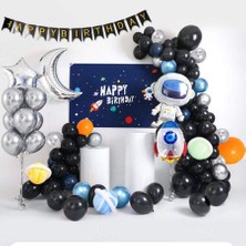 Meri Parti Uzay Balon Full Set Astronot Folyo Balon Uzay Mekiği Balon Zinciri Happy Bırthday Banner Ay Yıldız